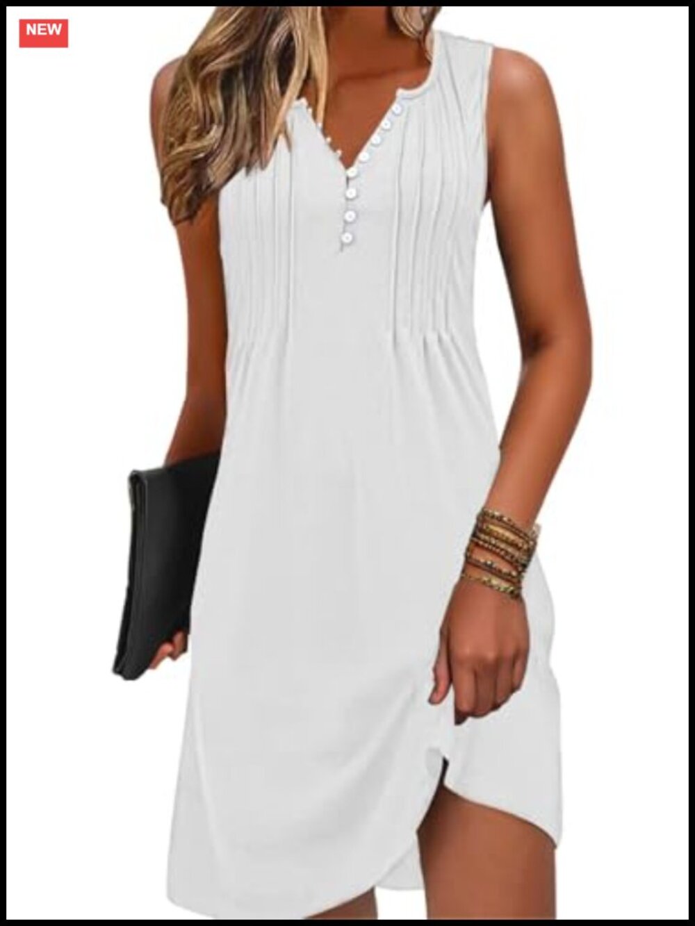 Boho Beach Summer Dress Sleeveless V-Neck Button Down Sundress with Pockets